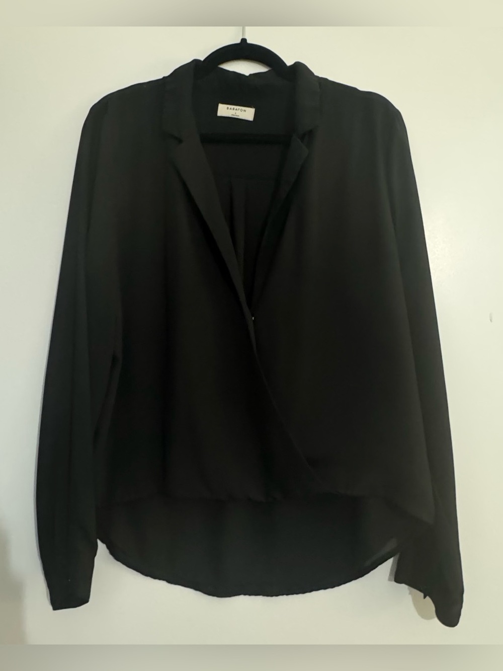 Aritzia Babaton Brett Blouse Black Draped High Low Top - Like New